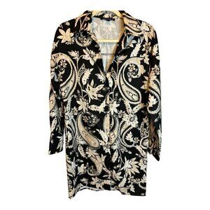 Boston Proper Dress Women's Size XXS Shirt Dress Paisley Black White‎
